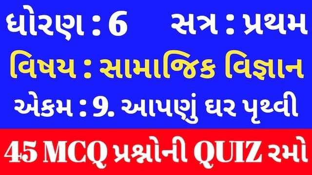 Std 6 Social Science Unit 9 Mcq Quiz Gujarati