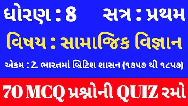 Std 8 Social Science Unit 2 Mcq Quiz Gujarati